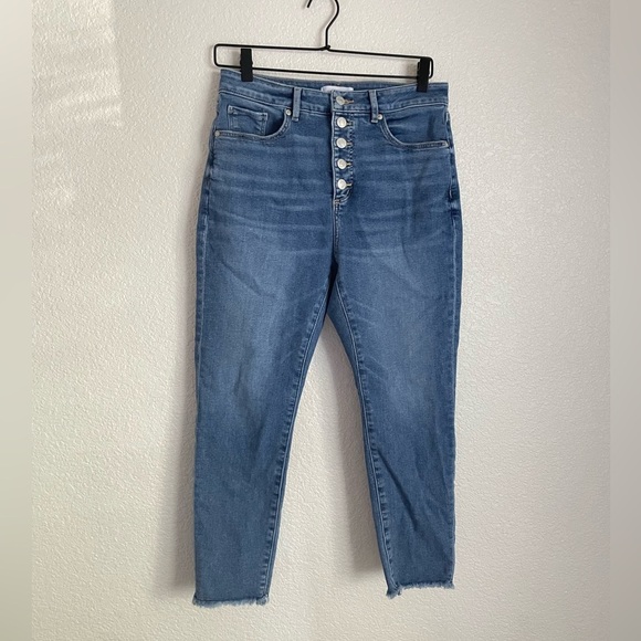 Loft Button Fly High Rise Curvy Skinny Raw Hem Jeans 8/29 Med Wash - Picture 2 of 9